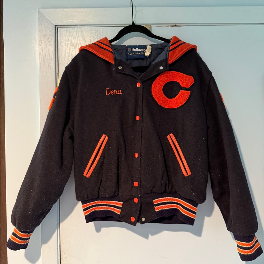 Vintage 1990 Letterman Holloway Black and Orange Varsity Jacket